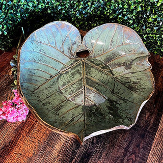 Giant Salvia Leaf Platter With Gold - Painted Bayou