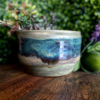 Sage and blue serving bowl - Painted Bayou