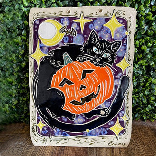 Spooky Cat Wall Plaque - Painted Bayou